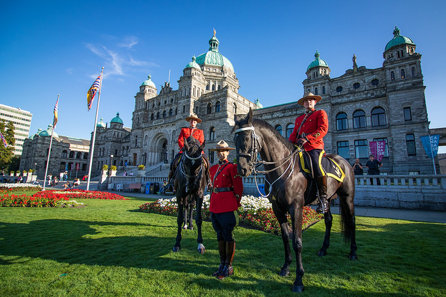RCMP officers and horses outside BC Legislature